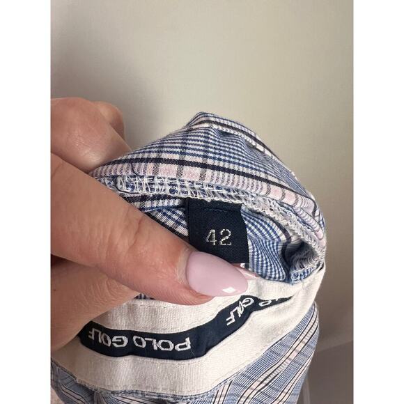 Polo Golf Ralph Lauren Plaid Mid-Rise Flat Front Golf Chino Short Blue/White 42 - Picture 5 of 5